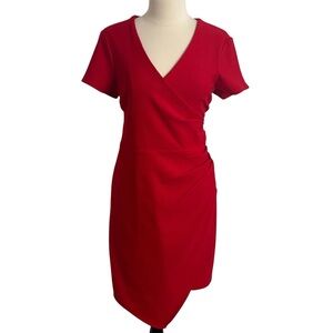 Bisou Bisou Michele Bohbot Sheath Dress, Side Pleating V-Neck Back Zipper, Red